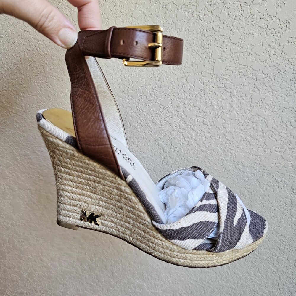 Michael Kors Brown and Cream Wedge Sandals